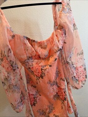 Hello Molly Peach Floral Smocked Mini Dress NWT Medium